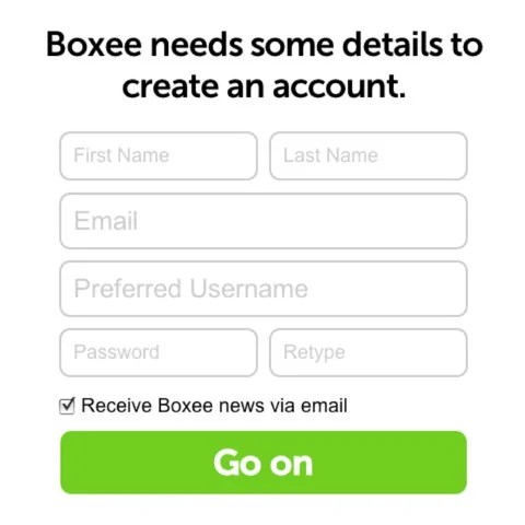 Boxee sign up example