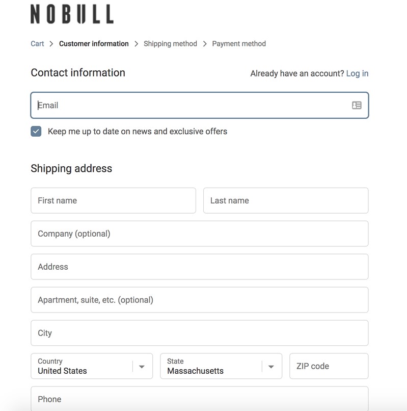 NOBULL sign up form example