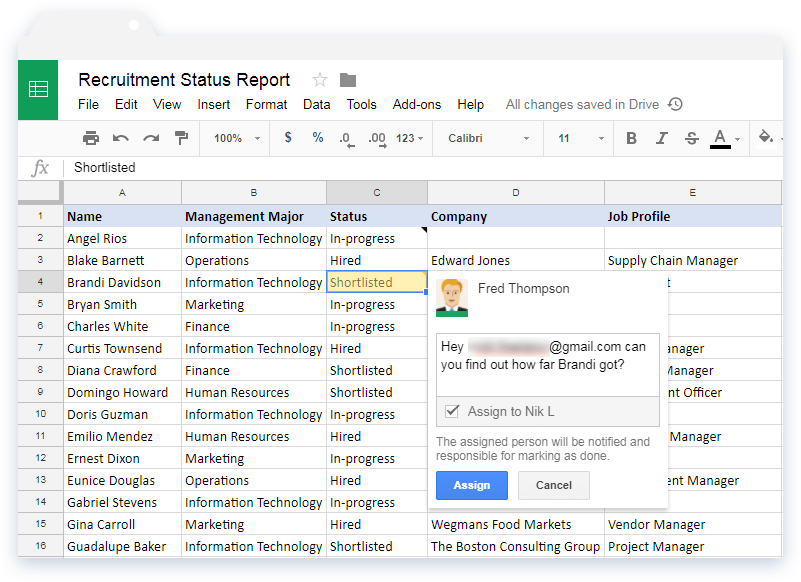 Google Sheets comment email notification
